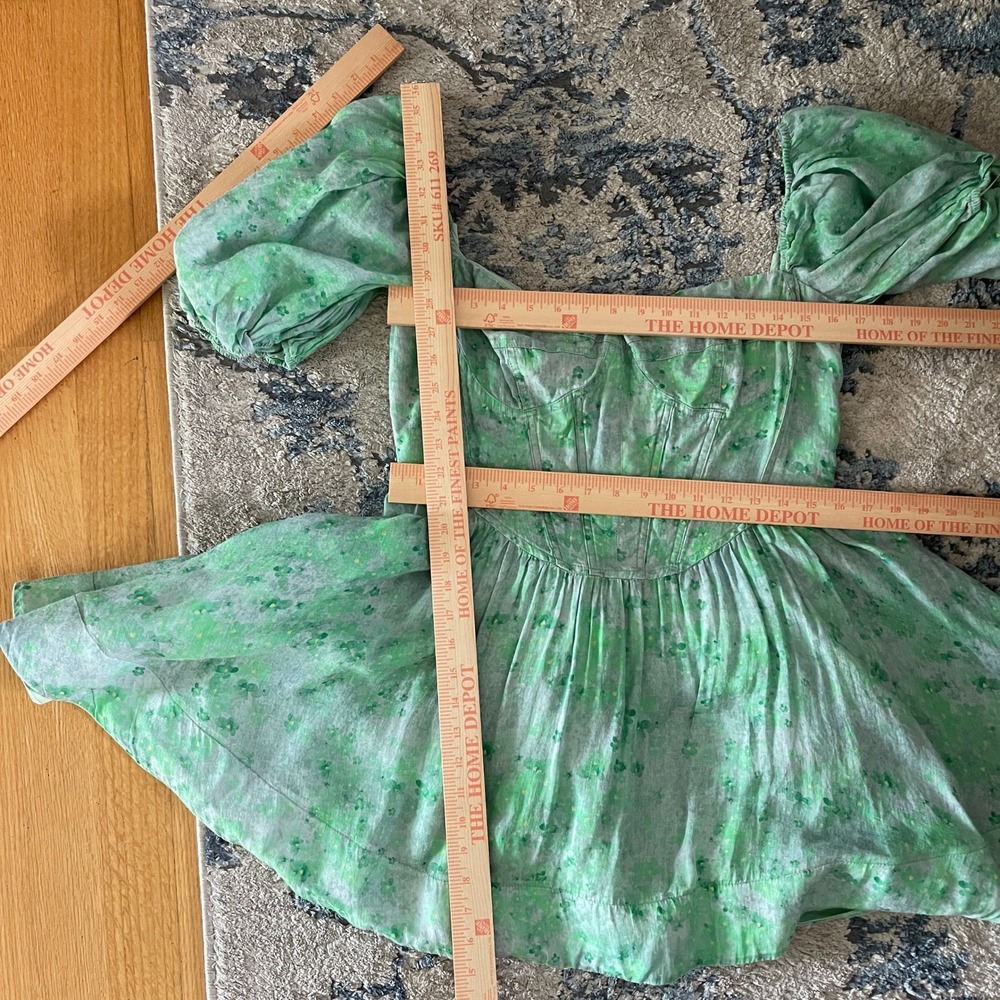 Bardot Kiah Floral Puff Sleeve Corset Mini Dress Green Ramie Cottagecore Size 10 - Picture 7 of 7